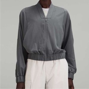 Lululemon LAB Oversized-Fit Short Track Jacket Women Size 12 Full Zip Grey Blue